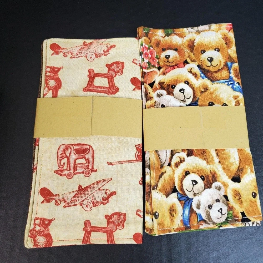 Cotton‎ Novelty Fabric Napkins Vintage Retro Toys, 4 X 2ct Reusable Hand Towels